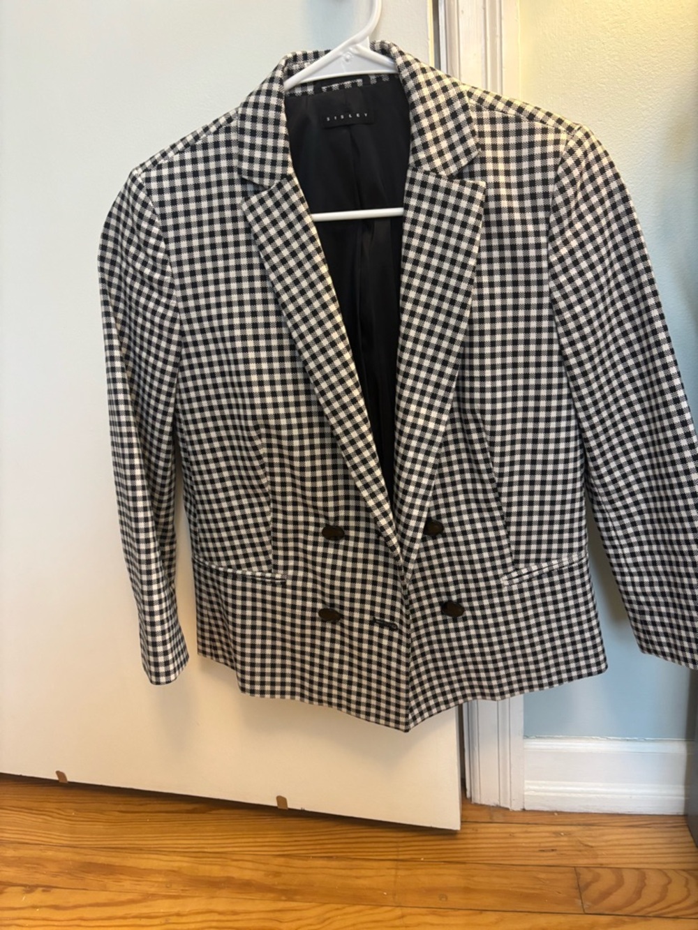 Sisley Black & White Gingham Double-Breasted Blazer